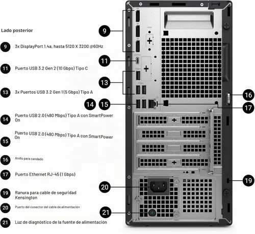 Vista 4 de Dell Pro Tower Plus QBT1250 - Escritorio empresarial, Intel Core Ultra 5-235, RAM DDR5 de 16 GB, SSD PCIe de 512 GB, DVDRW, 3x4K DP, Copilot AI
