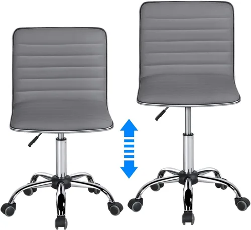 Vista 7 de Yaheetech Silla de oficina de trabajo de polipiel acanalada sin brazos, silla ejecutiva ajustable con respaldo bajo y ruedas, gris