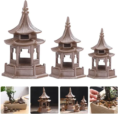 Vista 9 de BESPORTBLE Escultura de cerámica Zen Garden Ornamento 3 piezas miniatura mini estatua de pagoda estatua de cerámica para jardín zen decoración