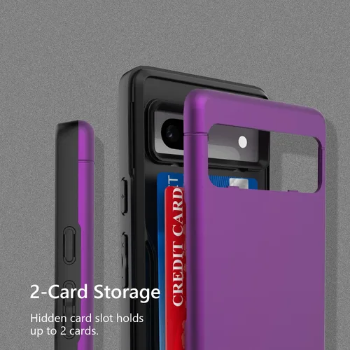 Vista 4 de Funda tipo cartera para Google Pixel 7a, funda de doble capa con ranura para tarjeta y soporte para Google Pixel 7a - Púrpura