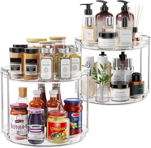 Vista 10 de Lazy Susan - Organizador giratorio de 2 niveles de 9.25 pulgadas, organizador giratorio de especias para gabinete, baño, despensa, encimera, cocina