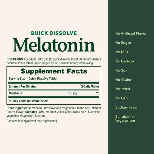 Vista 4 de Nature's Bounty Melatonina 10 mg comprimidos de disolución rápida 45 ea (paquete de 3)