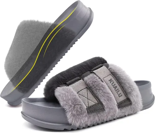 Vista 21 de KuaiLu Pantuflas ortopédicas para mujer con soporte de arco, sandalias acolchadas suaves para mujer, sandalias de moda con punta abierta, de piel