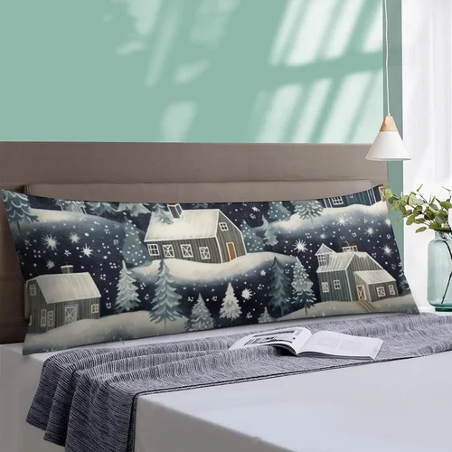 Vista 4 de Snowy Barn Winter Scene - Funda de almohada corporal de 20 x 54 pulgadas, funda de almohada larga para cama de vacaciones de invierno, funda