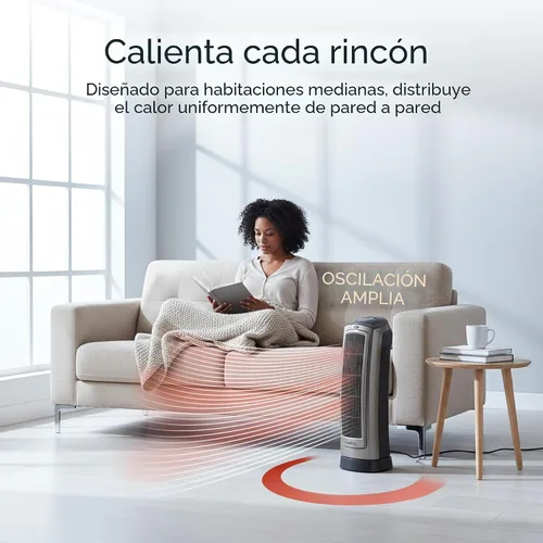 Vista 3 de Lasko Calentador de torre de cerámica digital oscilante para el hogar con termostato ajustable, temporizador y control remoto, 23 pulgadas, 1500 W