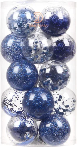 Vista 52 de Sea Team Juego de bolas de Navidad de plástico transparente, inastillables, varios tamaños, bolas decorativas de Navidad con decoraciones delicadas