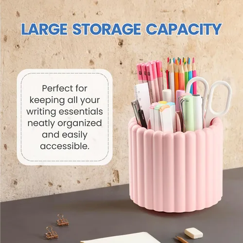 Vista 3 de Organizador de escritorio Sallurna, soporte giratorio de 360° para bolígrafos, portalápices con 7 compartimentos, caja de almacenamiento para niños