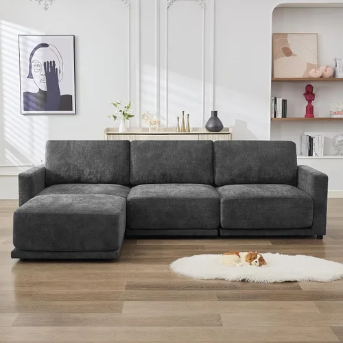 Vista 24 de Sofá modular en forma de L de 110.6 pulgadas, sofá modular de asiento profundo con otomana móvil, sofás gruesos de 4 asientos de gran