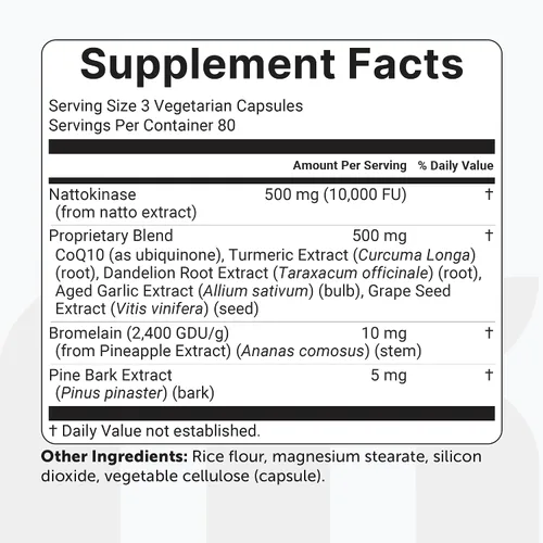 Vista 6 de Micro Ingredients Nattokinase 10,000 FU por porción (extracto natural de natto), 240 cápsulas vegetarianas con CoQ10, cúrcuma, ajo envejecido