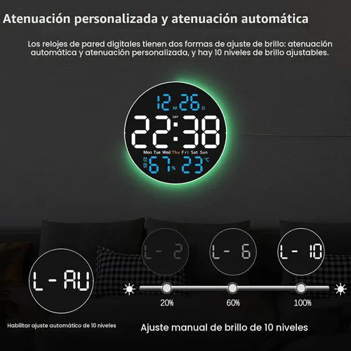Vista 4 de JoFomp Reloj de pared digital grande de 10 pulgadas con control remoto, pantalla LED, reloj despertador digital enchufable, brillo automático, DST