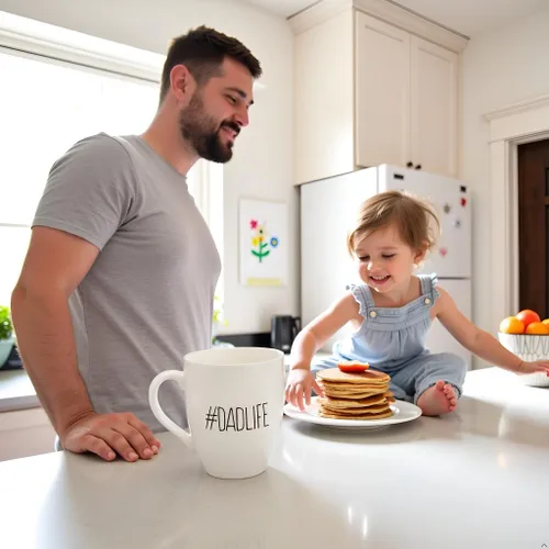 Vista 6 de Pearhead #DadLife - Taza para el día del padre, regalo para nuevos padres, regalo de niños, apto para lavavajillas y microondas, grande