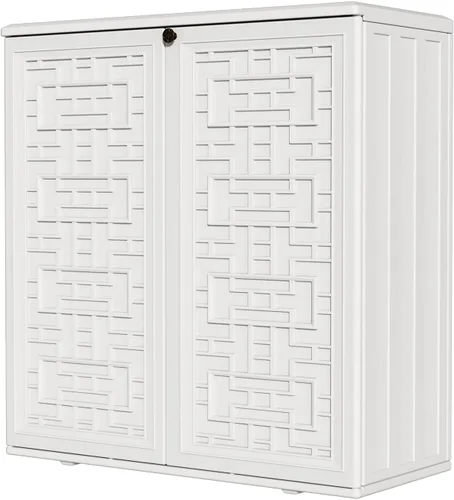 Vista 10 de HOMSPARK Armario de almacenamiento para interiores y exteriores con puertas y estante, caja de almacenamiento de plástico HDPE de 34 x 16 x 36 Marrón
