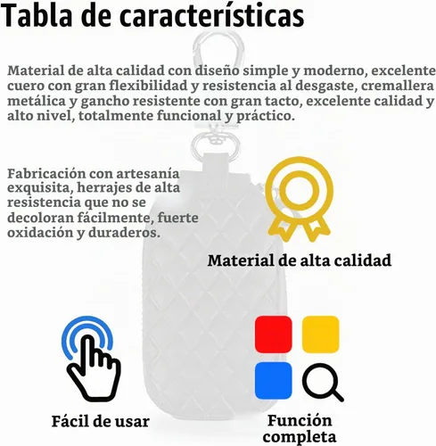 Vista 5 de Funda universal para llave de automóvil, funda de cuero para llavero inteligente, protector antiarañazos con cremallera y gancho de metal