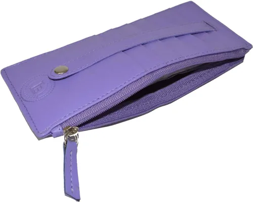 Vista 5 de Leatherboss - Funda para tarjetas todo en uno, cartera delgada con correa de protección para tarjetas, Púrpura, Cartera delgada