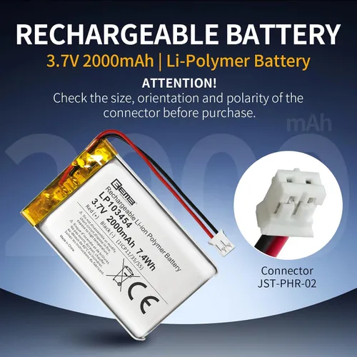 Vista 6 de EEMB 3.7V 103454 2000mAh Lipo Batería recargable JST2.0 Conector 1 paquete