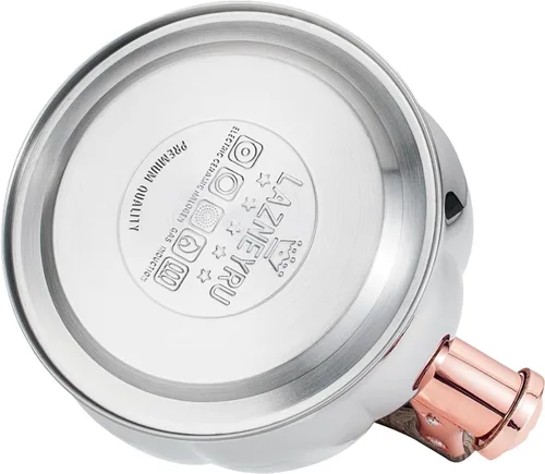 Vista 6 de Hervidor de té de acero inoxidable para estufa con mango ergonómico a prueba de calor y silbato de 2.5 cuartos