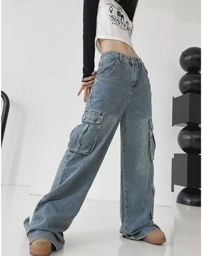 Vista 2 de Pantalones vaqueros holgados Grunge Y2K Emo Alt Cargo Pant Fairycore Demin Ropa de pierna ancha Pantalones deportivos Hiphop Streetwear