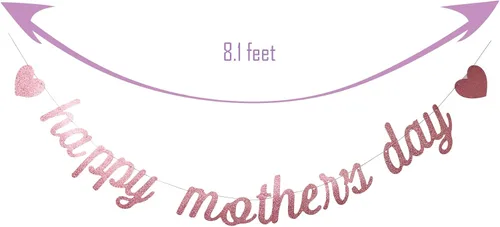 Vista 2 de Cartel de papel con purpurina de oro rosa con texto en inglés «Happy Mother's Day», divertido cartel decorativo para fiesta de cumpleaños
