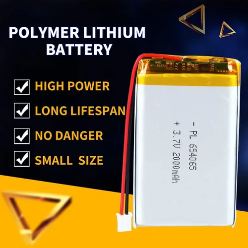 Vista 4 de 10 unids 3.7 V 654065 2000 mAh Lipo batería recargable de polímero de litio ion batería con PH2.0.000 in JST conector