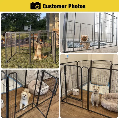 Vista 3 de Corralito plegable de metal para perros con puerta de puerta, valla de metal resistente para animales pequeños, perrera para exteriores