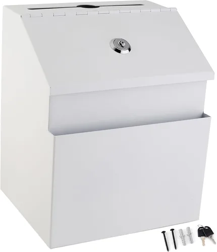 Vista 11 de Caja de Donación de Metal - Caja de Sugerencias con Ranura y Cerradura - Caja de Seguridad para Dinero - Caja de Depósito Segura - Caja