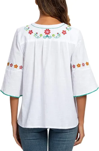 Vista 7 de Camisas mexicanas campesinas, blusas para mujer, blusas bordadas de algodón, para fiesta, verano, bohemias, mangas 34