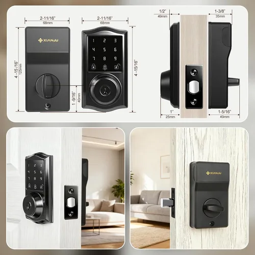 Vista 7 de Cerradura inteligente para puerta de entrada sin llave con control de aplicación, cerrojo electrónico de teclado con pantalla táctil con timbre