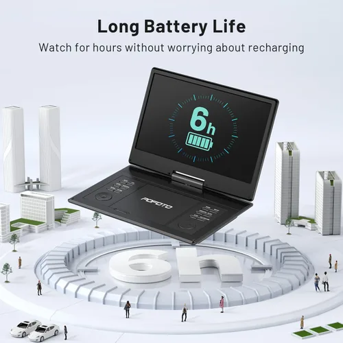 Vista 3 de POFOTO - Reproductor de DVD portátil de 15.7 pulgadas con pantalla giratoria HD de 14.1 pulgadas para niños y ancianos, batería recargable de 6