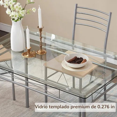 Vista 4 de VECELO Mesa y sillas de comedor de cocina para 4, juegos de comedor de 5 piezas, ahorro de espacio, 42.1 pulgadas, plata bruñida Negro