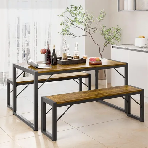 Vista 16 de Gizoon - Juego de mesa de comedor cuadrada para 2, mesa de cocina con 2 bancos, color negro
