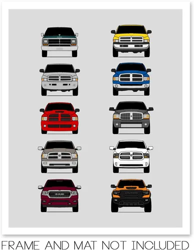 Vista 2 de Custom Car Posters Póster hecho a mano compatible con Dodge Ram Pickup Truck Generations e impresión de Ram 1500 2500 3500 – Multi, impresión