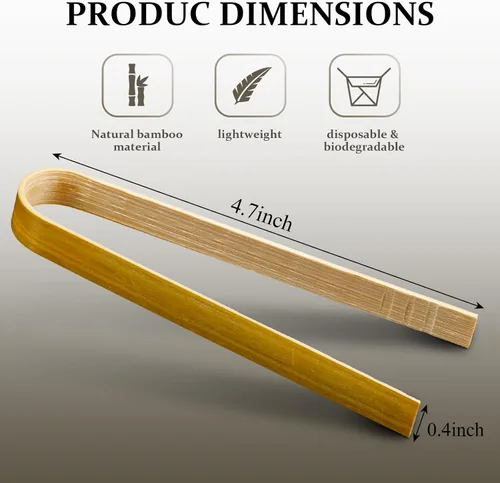 Vista 2 de Patelai 90 piezas de mini pinzas de bambú largas para tostadas, utensilios de cocina de bambú desechables de madera para tostadas de pan