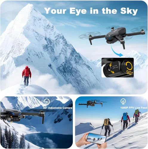 Vista 5 de Dron con flujo óptico AI y control de voz/gestos AI, cámara FPV FHD de 1080P para niños principiantes y adultos, motor sin escobillas plegable RC