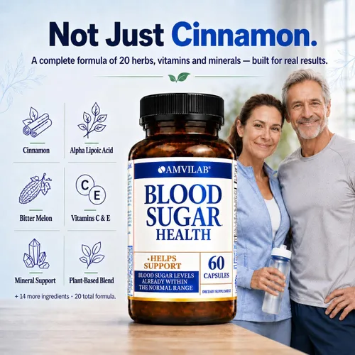 Vista 3 de Blood Sugar Health Natural 20 hierbas y vitaminas con canela, ácido alfa lipoico para apoyar la salud, sin OMG, para hombres y mujeres, soporta