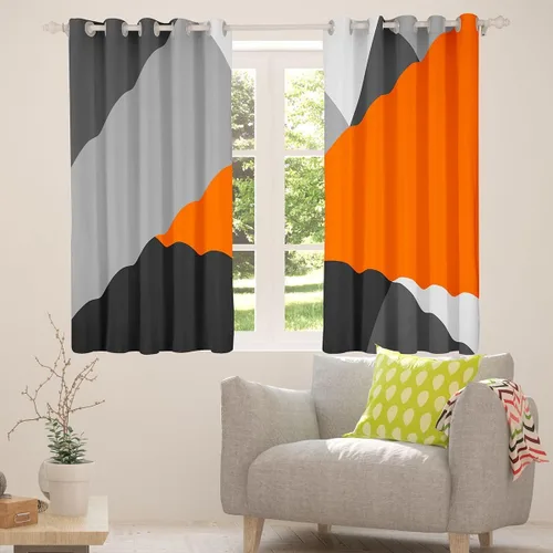 Vista 4 de Cortinas opacas de 38 pulgadas de ancho x 45 pulgadas de largo, cortinas opacas de triángulo geométrico naranja, negro, gris claro, cortinas
