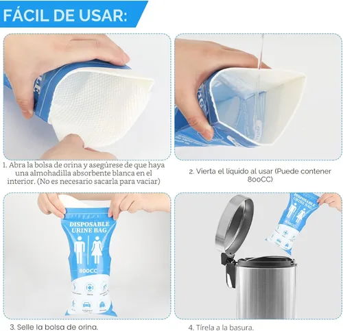 Vista 6 de DIBBATU Bolsa de orina desechable, 12/24 bolsas de orina para viajes para mujeres/hombres, bolsa de urinario portátil de emergencia de 27.1 fl oz