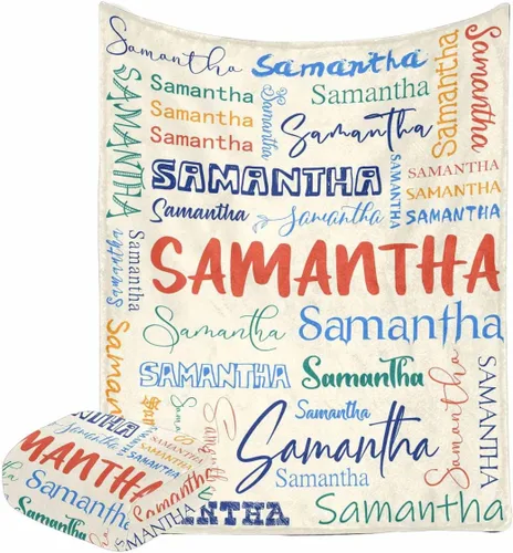 Vista 10 de Manta personalizada con nombre con fuente diferente y colorida para niños, mujeres y hombres, divertida decoración personalizada para el hogar, cama