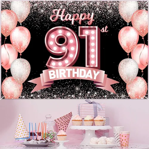 Vista 57 de Cartel de feliz cumpleaños décimo oro rosa, telón de fondo, saludos a 10 años, globos de confeti, decoración temática para niñas de 10 años