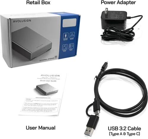 Vista 7 de Avolusion PRO-G1 Series 8TB USB 3.2 Gen 2 (10Gbps) Disco duro externo USB-C con HUB USB para PC de escritorio Windows o MacOS (Plata)