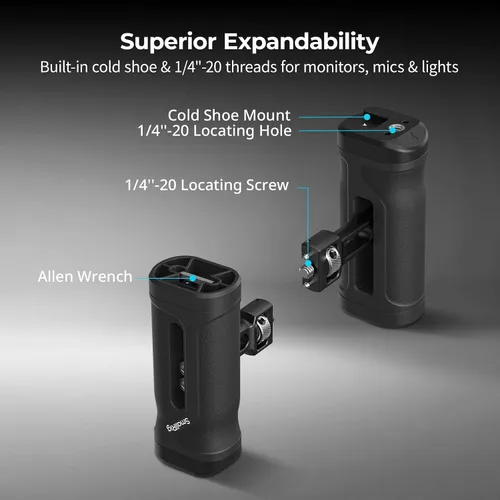 Vista 4 de SmallRig Mini mango lateral con tornillo de localización de 1/4"-20, mango lateral de jaula de cámara para mano izquierda o derecha, ajustable