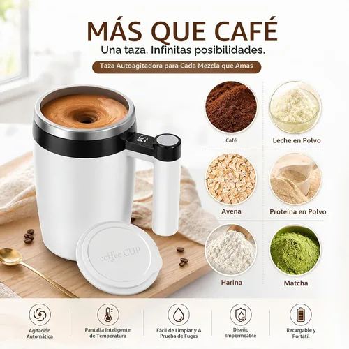 Vista 4 de Taza magnética automática autoagitable con pantalla LCD inteligente de temperatura, taza de café de mezcla eléctrica de acero inoxidable recargable