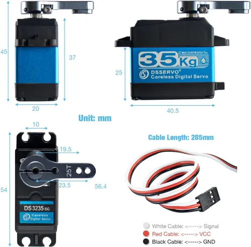 Vista 5 de Hosyond DS3235 77.2 lbs Digital RC Servo de alto par todo el engranaje de metal Motor sin núcleo impermeable servomotores para RC Robot, coche