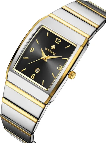 Vista 7 de WWOOR Relojes cuadrados para hombres y mujeres, reloj cuadrado de acero inoxidable para hombre con fecha, reloj casual con fecha cuadrada