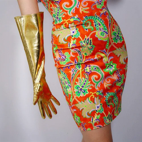 Vista 7 de LATEX - Guantes largos de piel sintética de imitación dorada Thanos Infinity Gauntlet