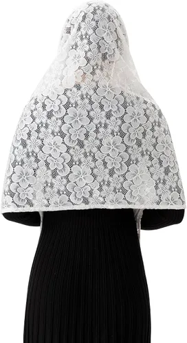 Vista 6 de PAMOR Bufanda rectangular de velo de capilla para mujer, velos de iglesia católica, mantilla, chal para cubrir la cabeza