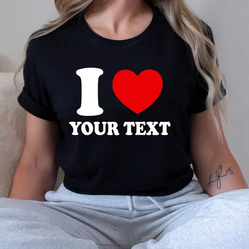 Vista 4 de LASFOUR Camiseta personalizada con texto en inglés "I Love My Girlfriend Boyfriend, I Love My Girl" con foto personalizada, camisas para parejas