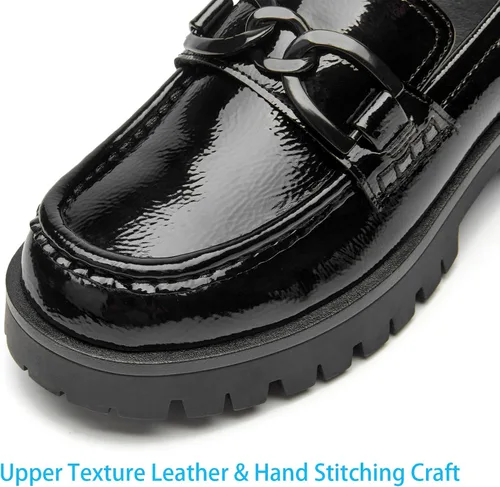 Vista 2 de VERDASCO Mocasines para mujer, cómodos, tacón grueso, punta redonda, suela de lengüeta, mocasines de moda sin cordones