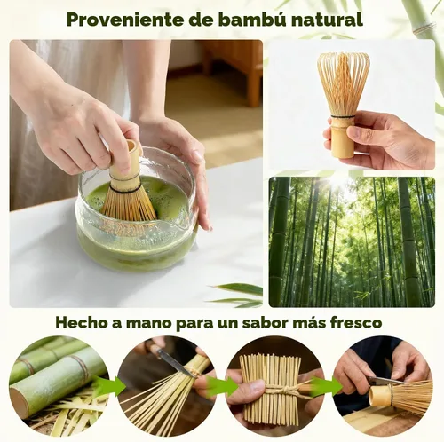 Vista 3 de OUTXE Juego de batidor de matcha, 7 piezas de kit de matcha para ceremonia, con cuenco transparente de matcha, boquilla, batidor y soporte de bambú