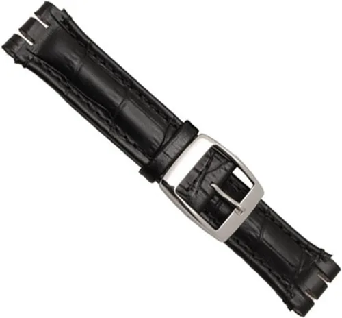 Vista 2 de Correa de reloj de hebilla de acero inoxidable de cuero de vaca de grano de cocodrilo para Swatch