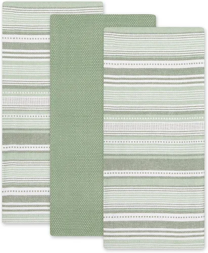 Vista 2 de DII Everyday Colección de toallas de cocina Urban Stripe, 20x30, verde alcachofa, 3 piezas